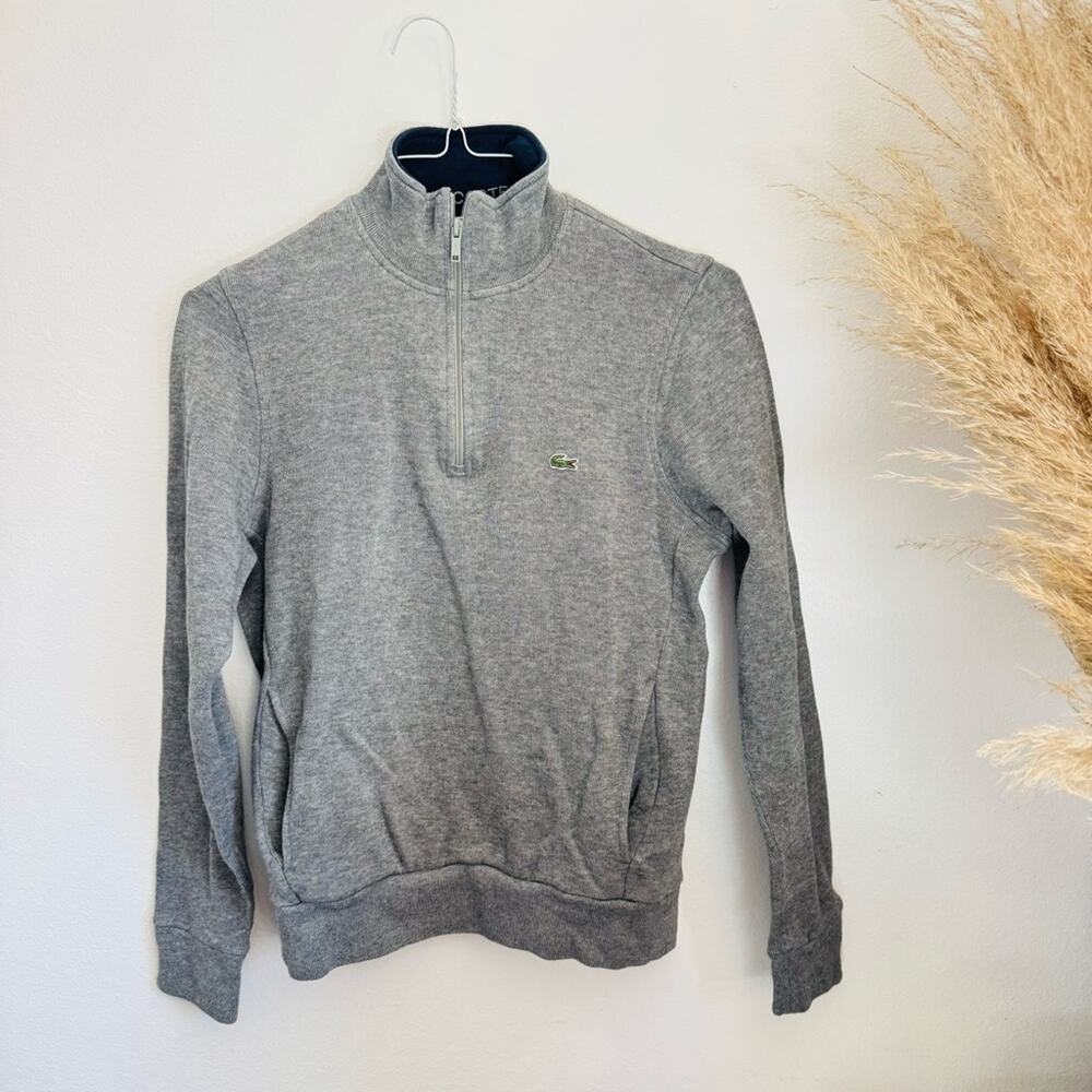 MENS LACOSTE Grey Navy Half Zip High Neck Pullover $170 Sweater Sweatshirt S - Picture 2 of 13